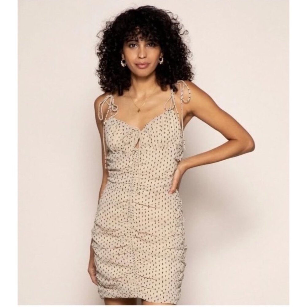 Cotton Candy Ivory Polka Dot Sleeveless Ruched Bodycon Mini Dress | Y2K Club S - Picture 6 of 10